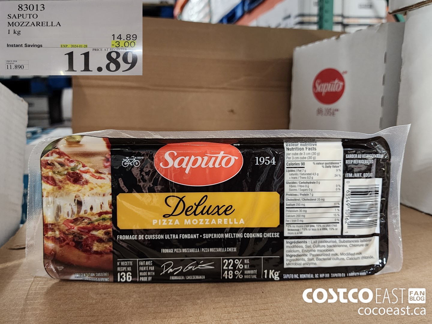 83013 SAPUTO MOZZARELLA 1 KG ($3.00 INSTANT SAVINGS EXPIRES ON 2024-01-28) $11.89