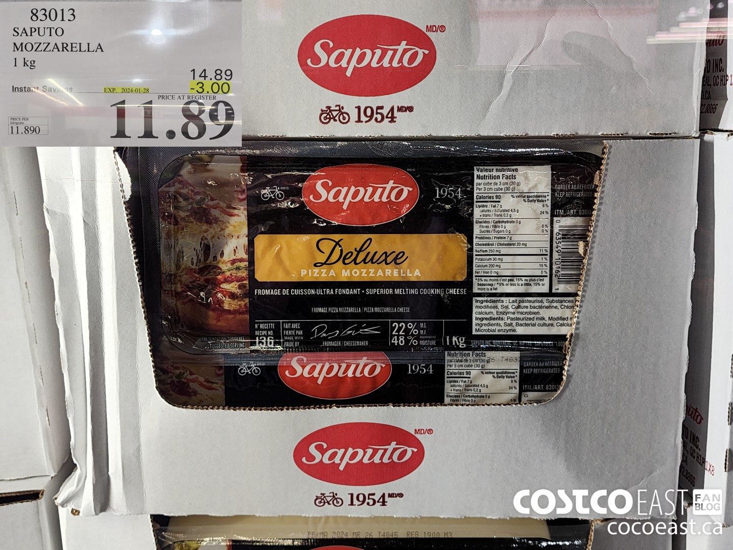 83013 SAPUTO MOZZARELLA 1 KG ($3.00 INSTANT SAVINGS EXPIRES ON 2024-01-28) $11.89