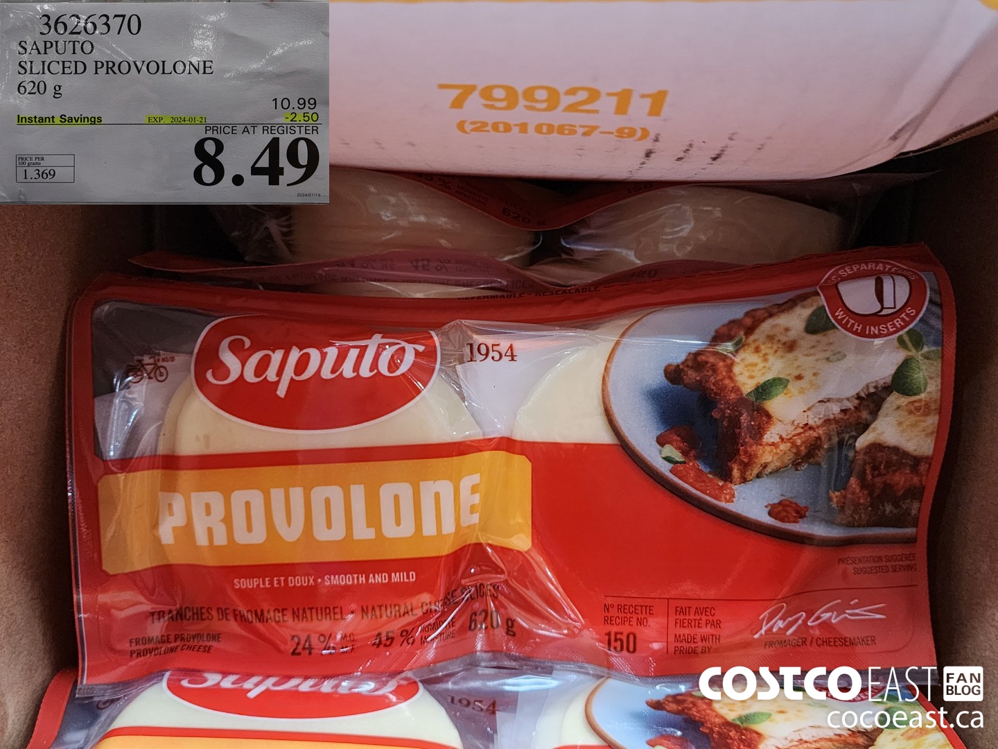 3626370 SAPUTO SLICED PROVOLONE 620G ($2.50 INSTANT SAVINGS EXPIRES ON 2024-01-21) $8.49