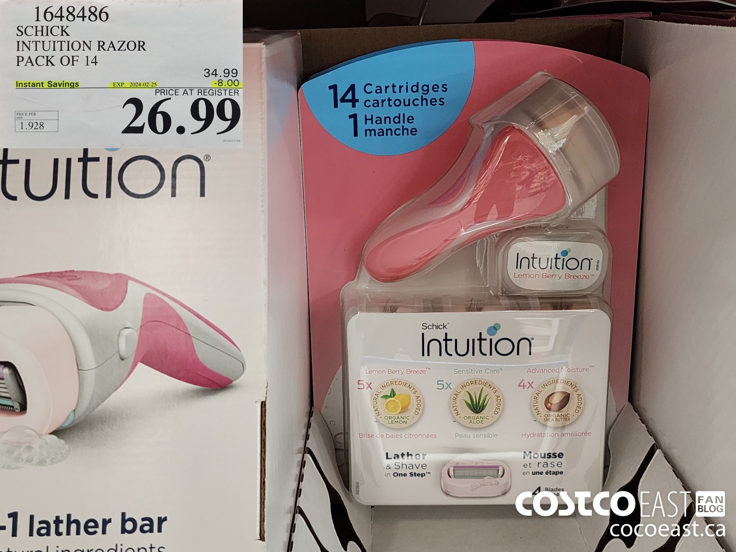1648486 SCHICK INTUITION 14 CARTRIDGES + RAZOR ($8.00 INSTANT SAVINGS EXPIRES ON 2024-02-25) $26.99
