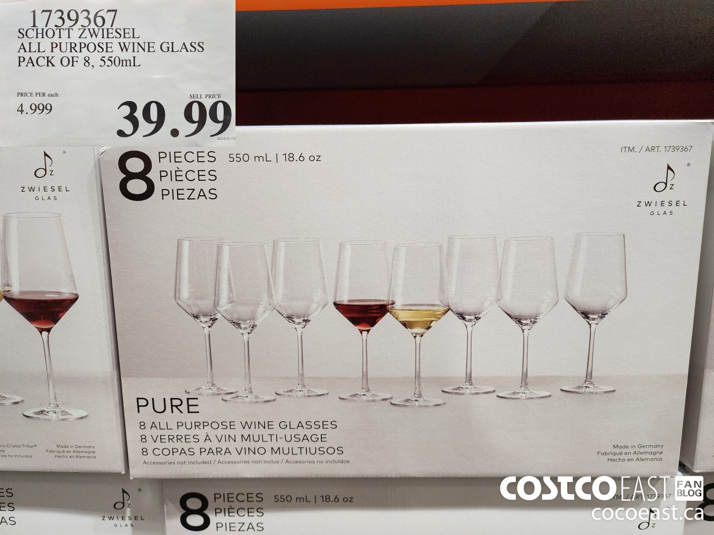1739367 SCHOTT ZWIESEL ALL PURPOSE WINE GLASS PACK OF 8, 550mL $39.99