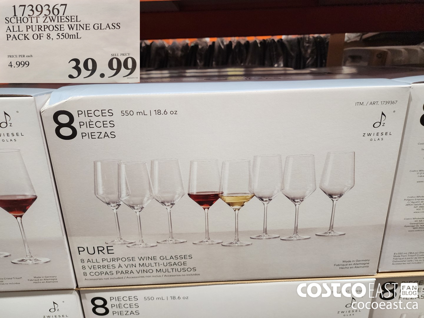 1739367 SCHOTT ZWIESEL ALL PURPOSE WINE GLASS PACK OF 8, 550mL $39.99