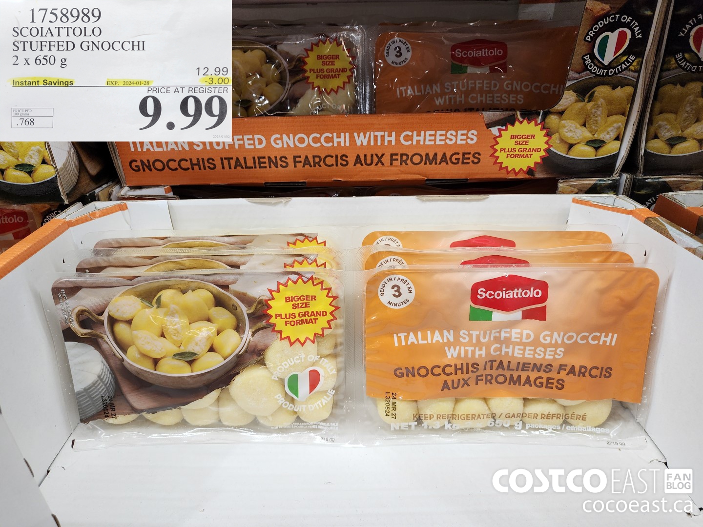 1758989 SCOIATTOLO STUFFED GNOCCHI 2 x 650 g ($3.00 INSTANT SAVINGS EXPIRES ON 2024-01-28) $9.99