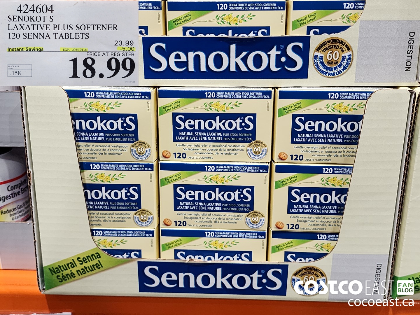 424604 SENOKOT S LAXATIVE PLUS SOFTENER 120 SENNA TABLETS ($5.00 INSTANT SAVINGS EXPIRES ON 2024-01-21) $18.99