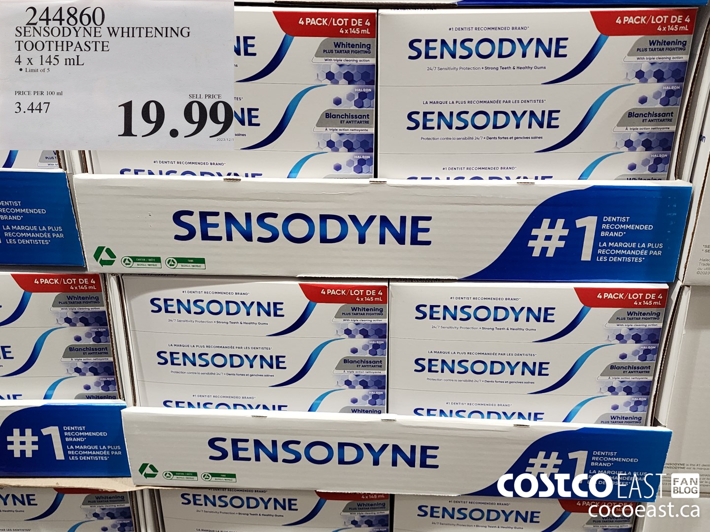 244860 SENSODYNE WHITENING TOOTHPASTE 4 X 145 ML $19.99