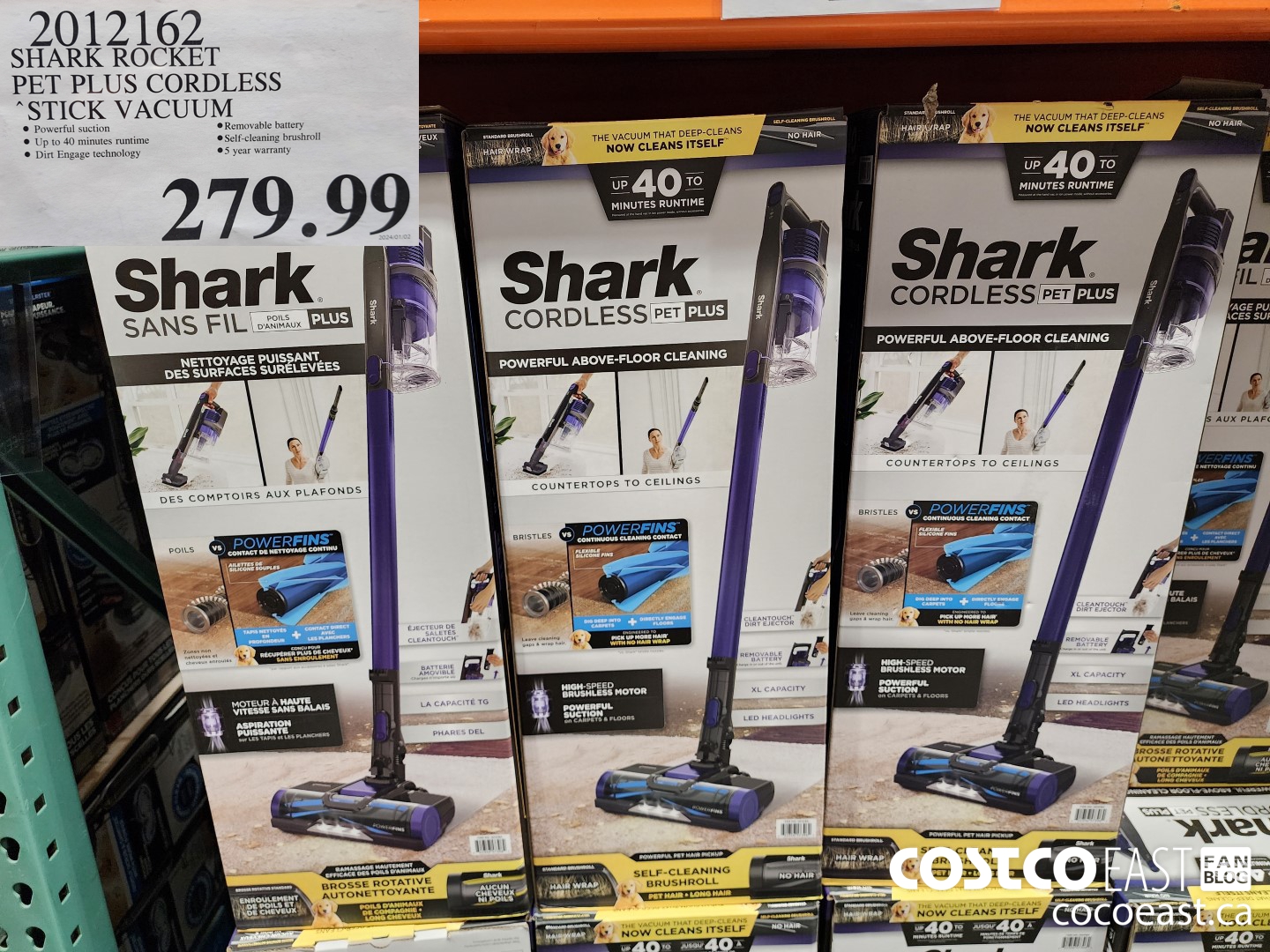 2012162 SHARK ROCKET PET PRO CORDLESS STICK VACUUM $279.99