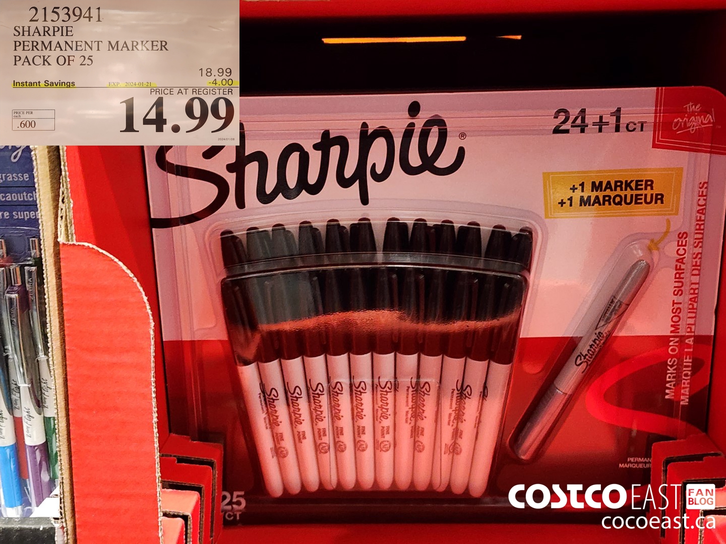 2153941 SHARPIE PERMINENT MARKER PACK OF 25 ($4.00 INSTANT SAVINGS EXPIRES ON 2024-01-21) $14.99