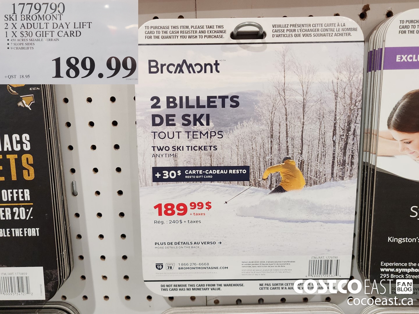 1779790 SKI BROMONT 2 x ADULT DAY LIFT 1 X $30 GIFT CARD $189.99