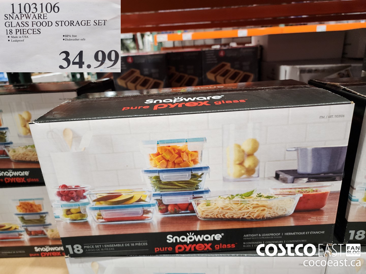 1103106 SNAPWARE GLASS FOOD STORAGE SET 18 PIECES $34.99