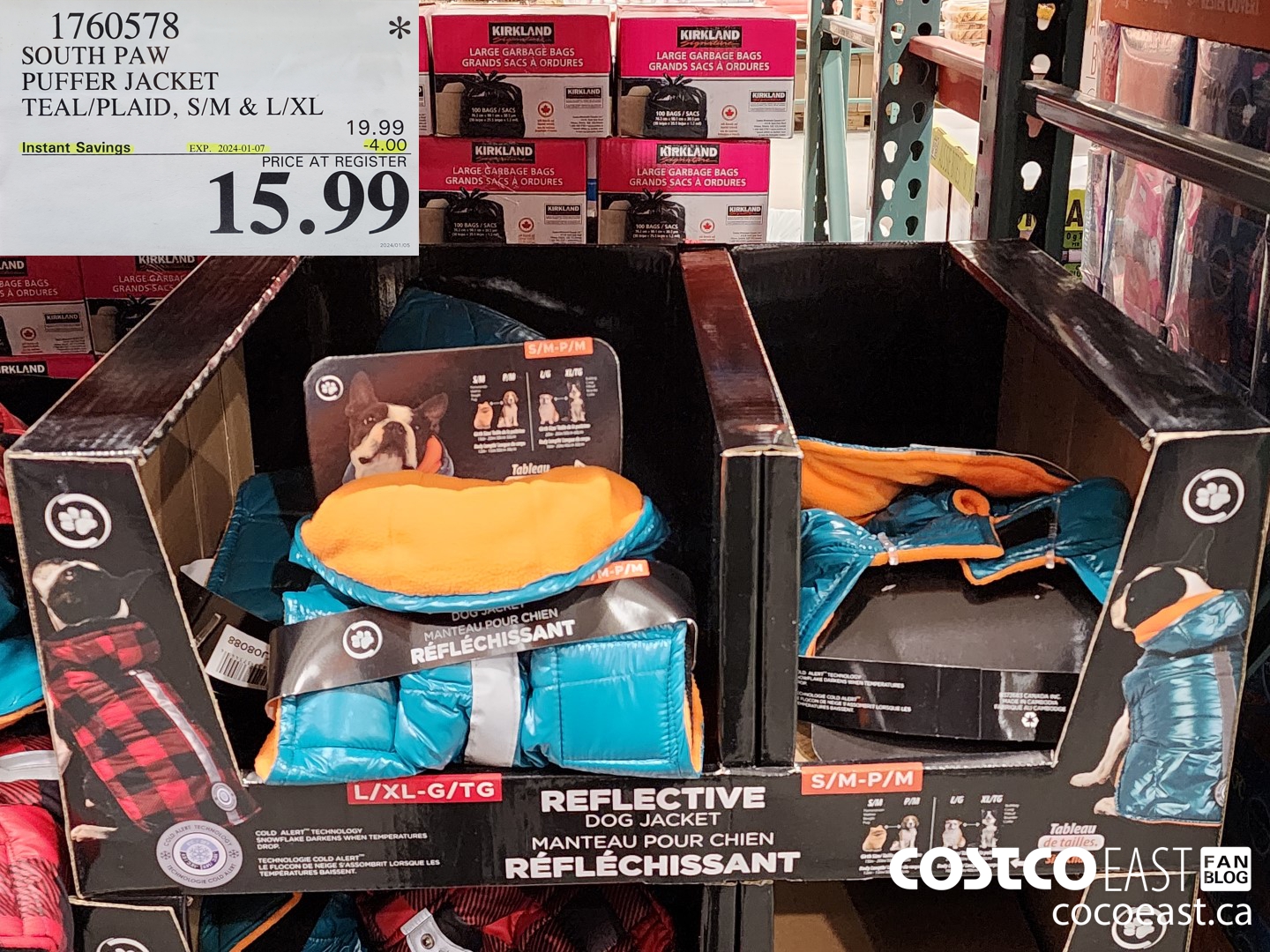 1760578 SOUTH PAW PUFFER JACKET TEAL/PLAID, S/M & L/XL ($4.00 INSTANT SAVINGS EXPIRES ON 2024-01-07) $15.99