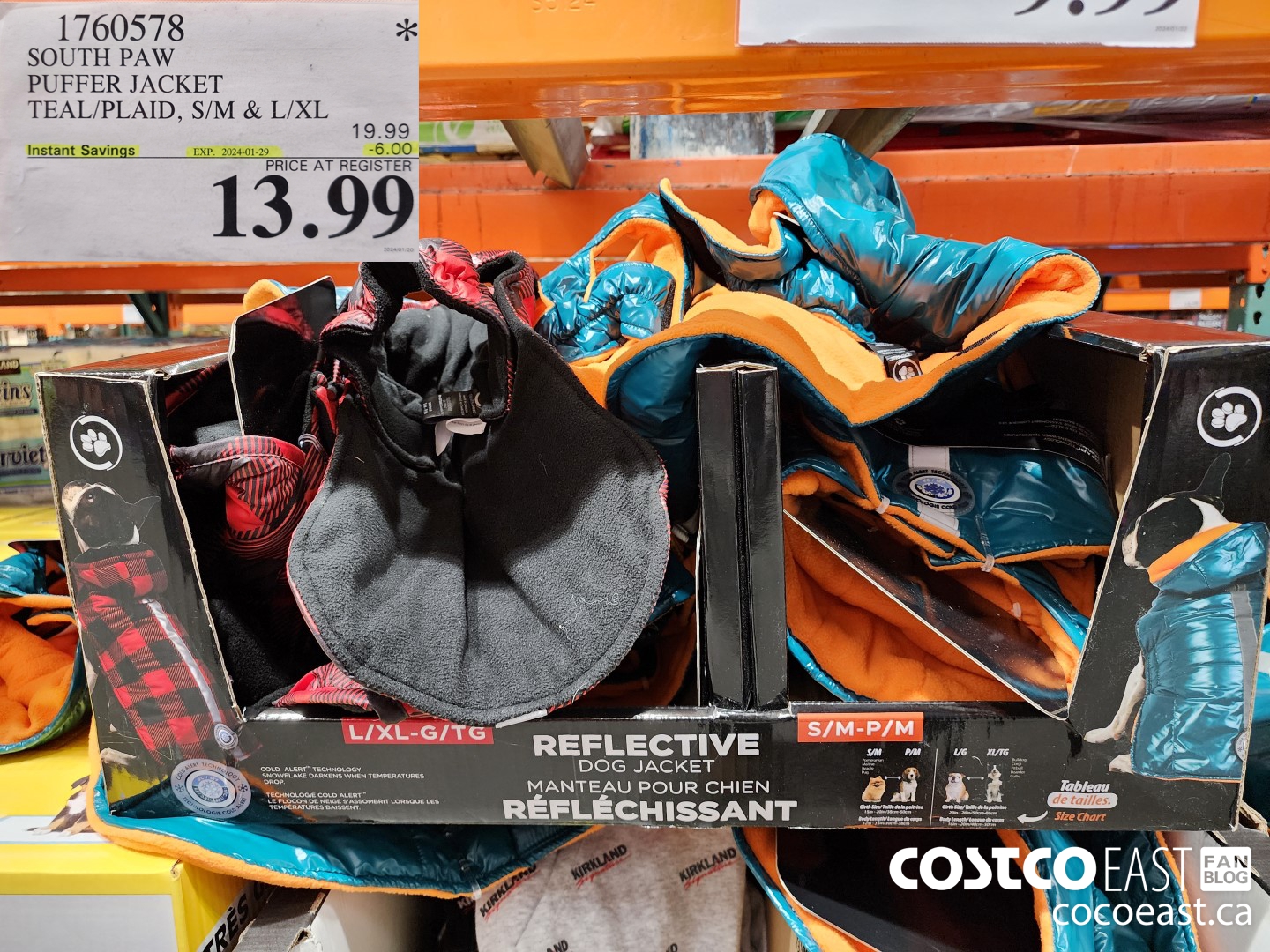 1760578 SOUTH PAW PUFFER JACKET TEAL/PLAID, S/M & L/XL ($6.00 INSTANT SAVINGS EXPIRES ON 2024-01-29) $13.99