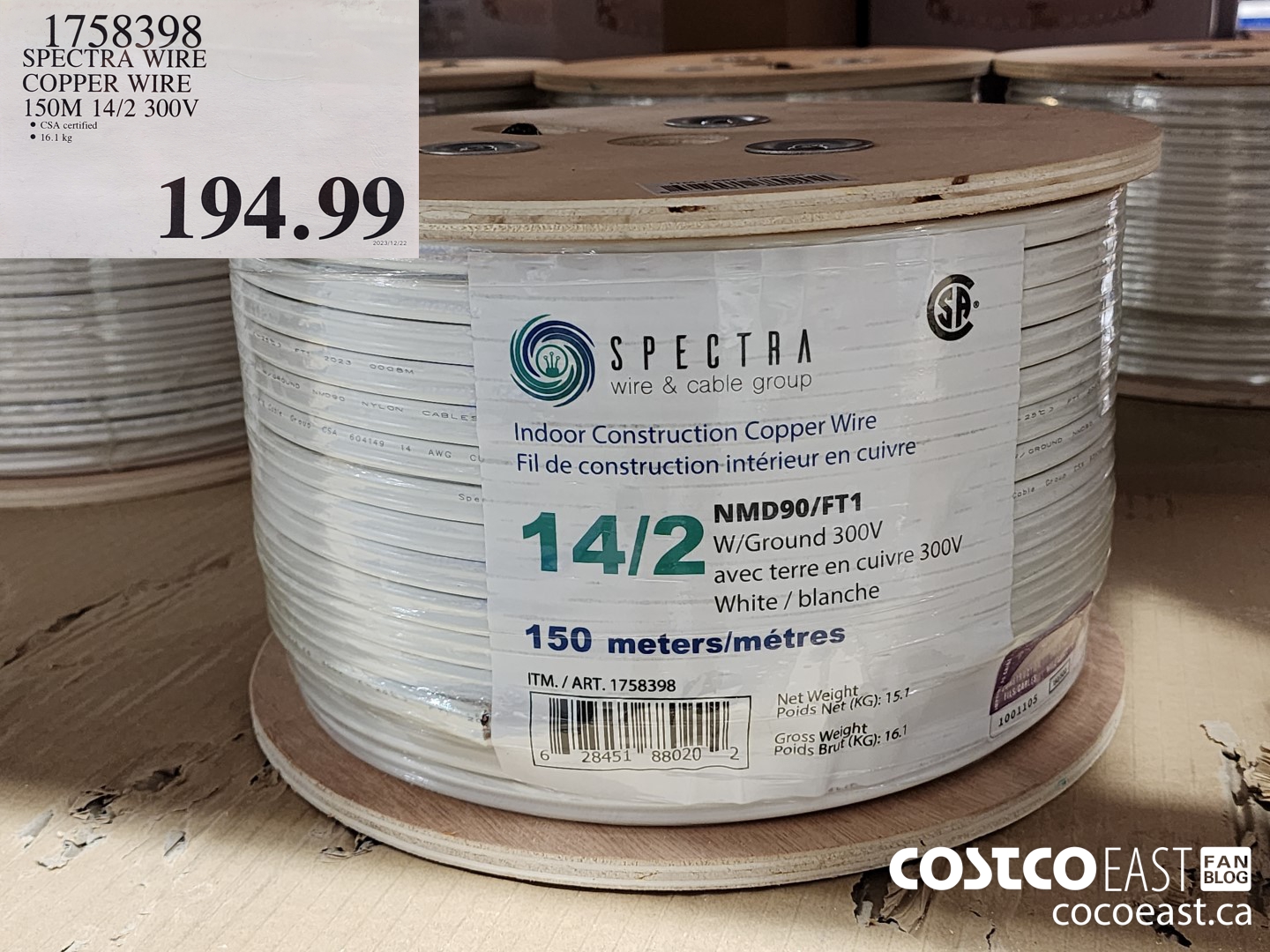 1758398 SPECTRA WIRE COPPER WIRE 150M 14/2 300V $194.99