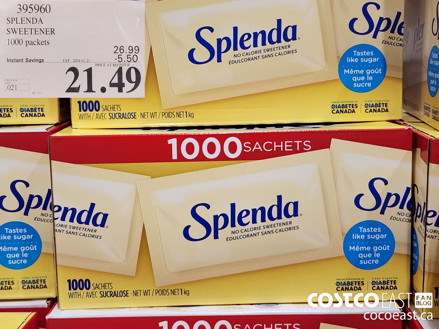 395960 SPLENDA SWEETENER 1000 PACKETS ($5.50 INSTANT SAVINGS EXPIRES ON 2024-01-21) $21.49