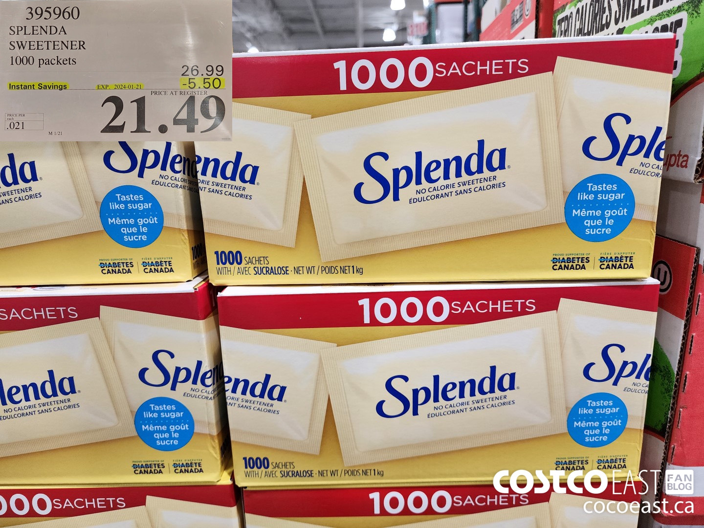 395960 SPLENDA SWEETENER 1000 PACKETS ($5.50 INSTANT SAVINGS EXPIRES ON 2024-01-21) $21.49