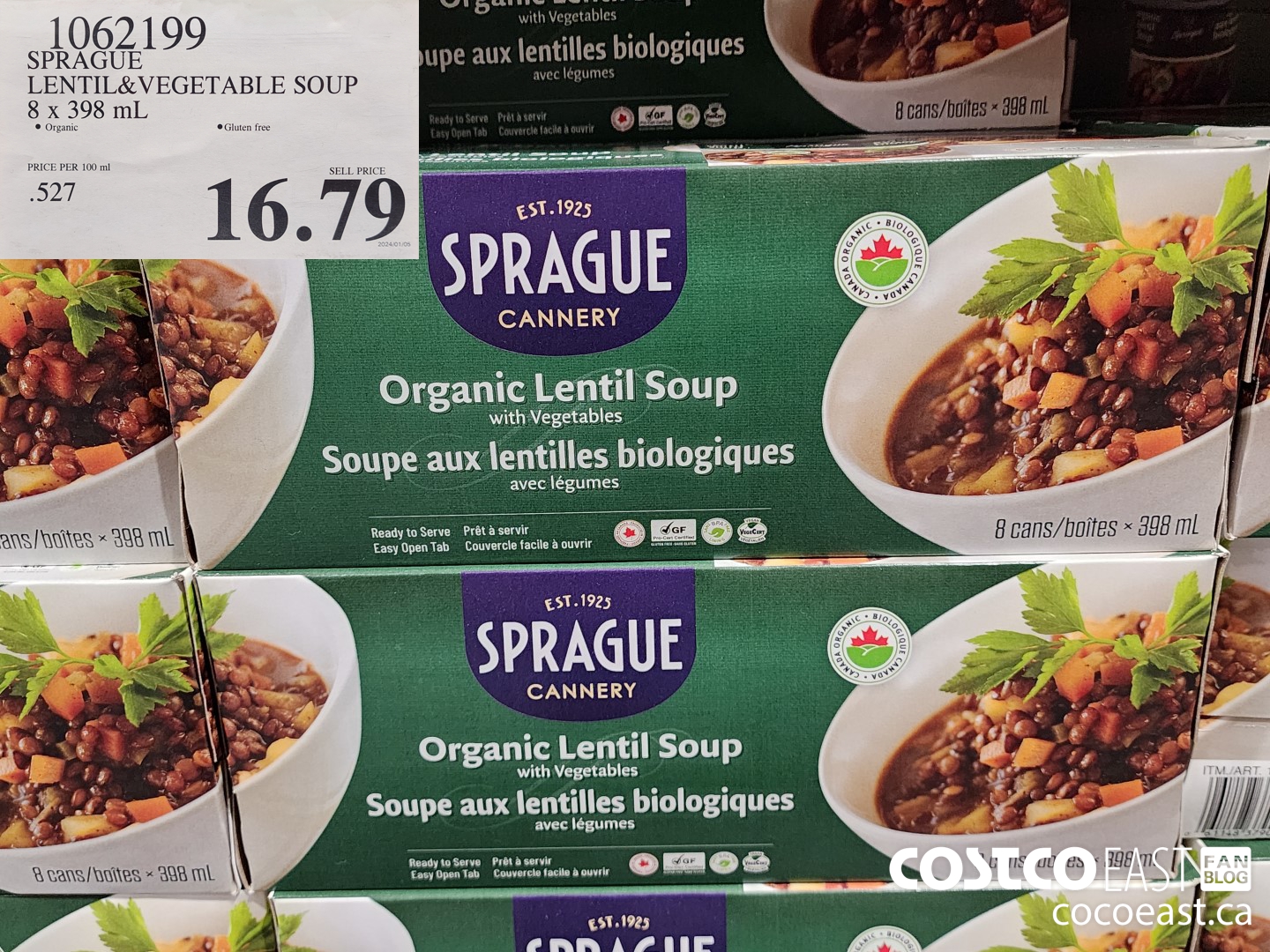 1062199 SPRAGUE LENTIL&VEGETABLE SOUP 8 X 398 ML $16.79