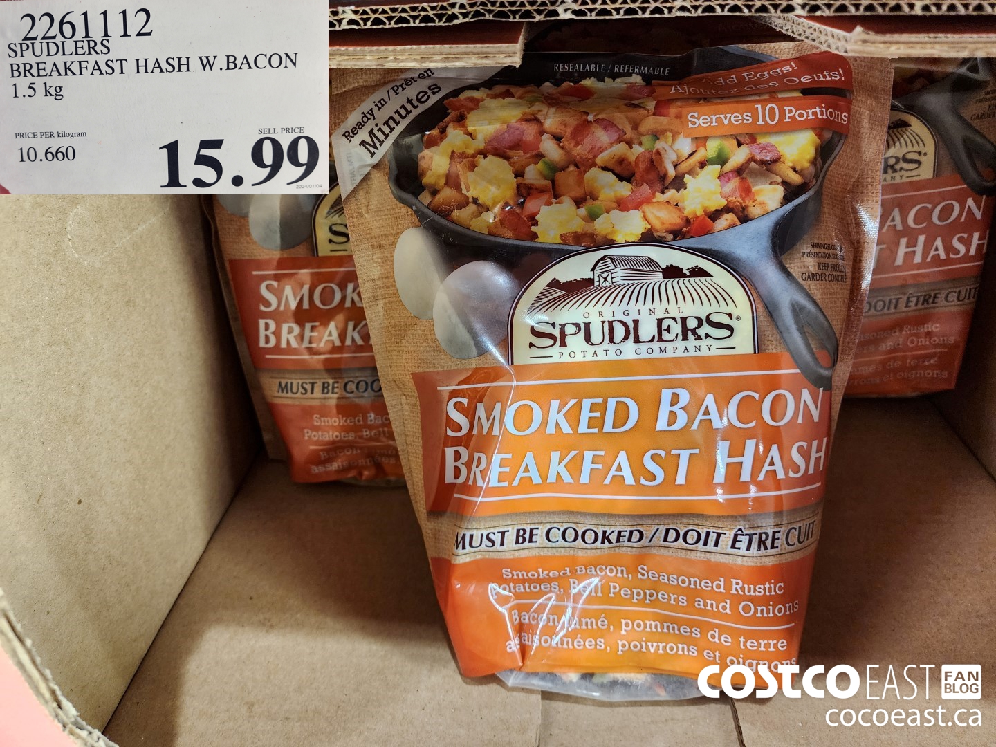 2261112 SPUDLERS BREAKFAST HASH W.BACON 1.5 KG $15.99