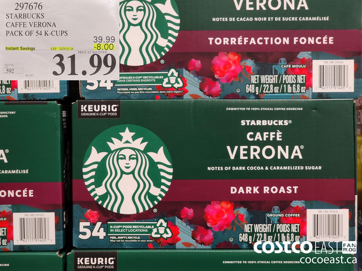 297676 STARBUCKS CAFFE VERONA PACK OF 54 K-CUPS ($8.00 INSTANT SAVINGS EXPIRES ON 2024-01-28) $31.99