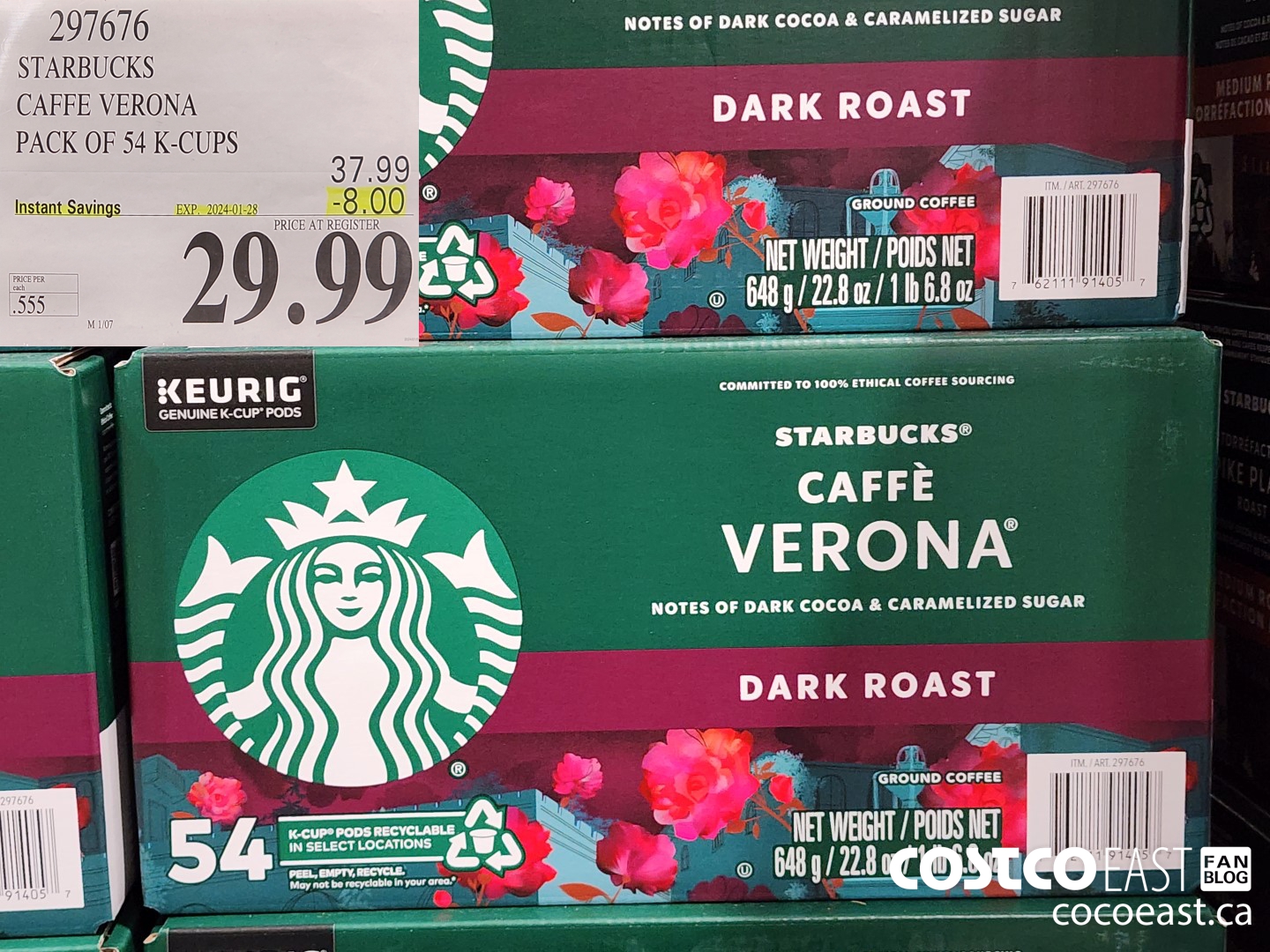 297676 STARBUCKS CAFFE VERONA PACK OF 54 K-CUPS ($8.00 INSTANT SAVINGS EXPIRES ON 2024-01-28) $29.99