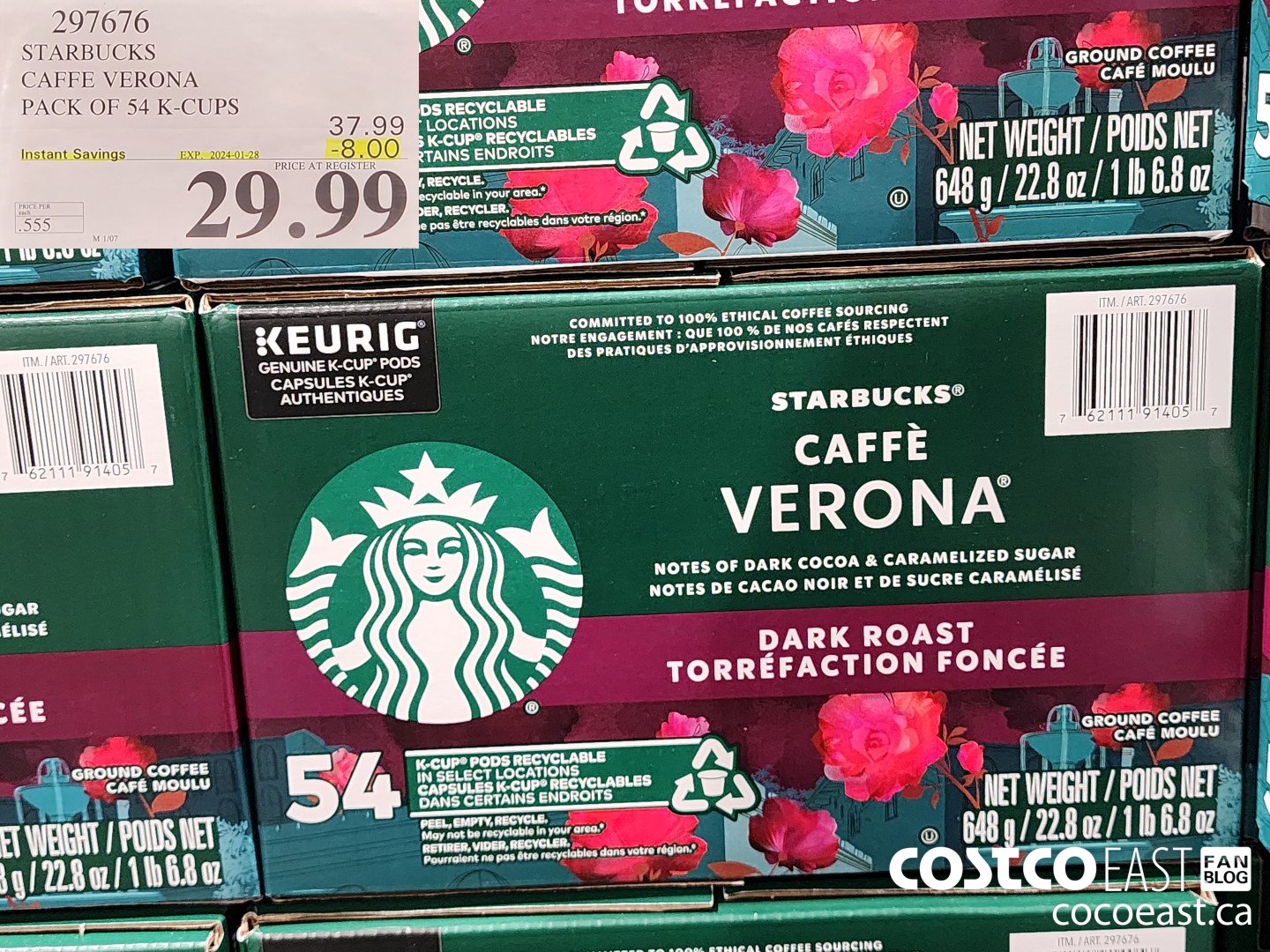 297676 STARBUCKS CAFFE VERONA PACK OF 54 K-CUPS ($8.00 INSTANT SAVINGS EXPIRES ON 2024-01-28) $29.99