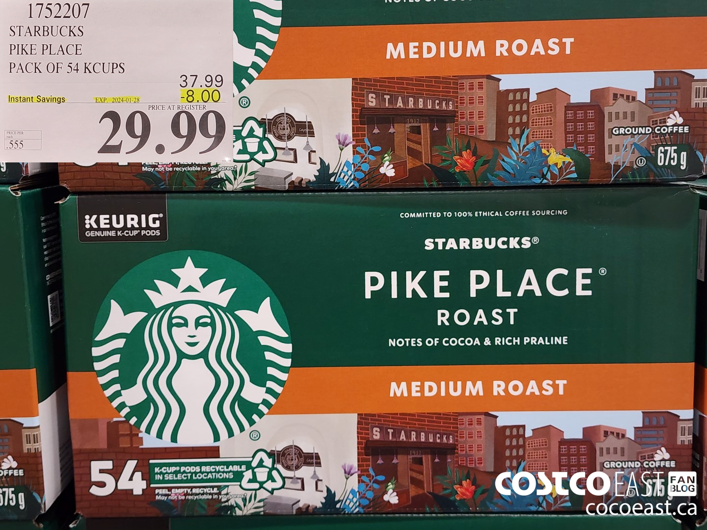 1752207 STARBUCKS PIKE PLACE PACK OF 54 KCUPS ($8.00 INSTANT SAVINGS EXPIRES ON 2024-01-28) $29.99