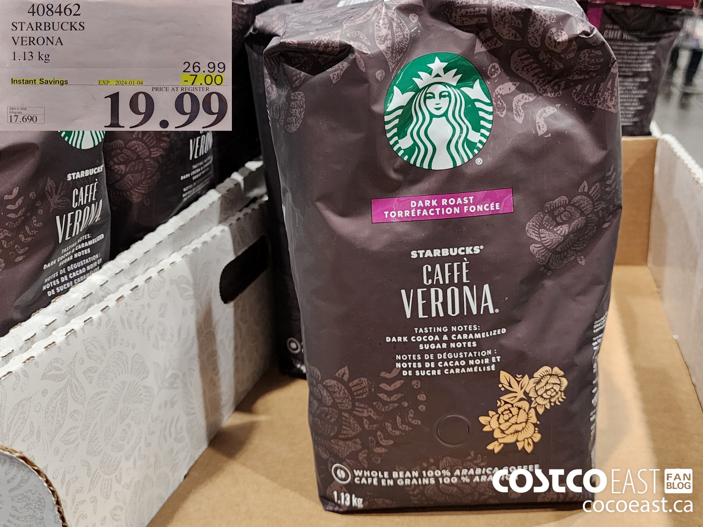 408462 STARBUCKS VERONA 1.13 kg ($7.00 INSTANT SAVINGS EXPIRES ON 2024-01-04) $19.99
