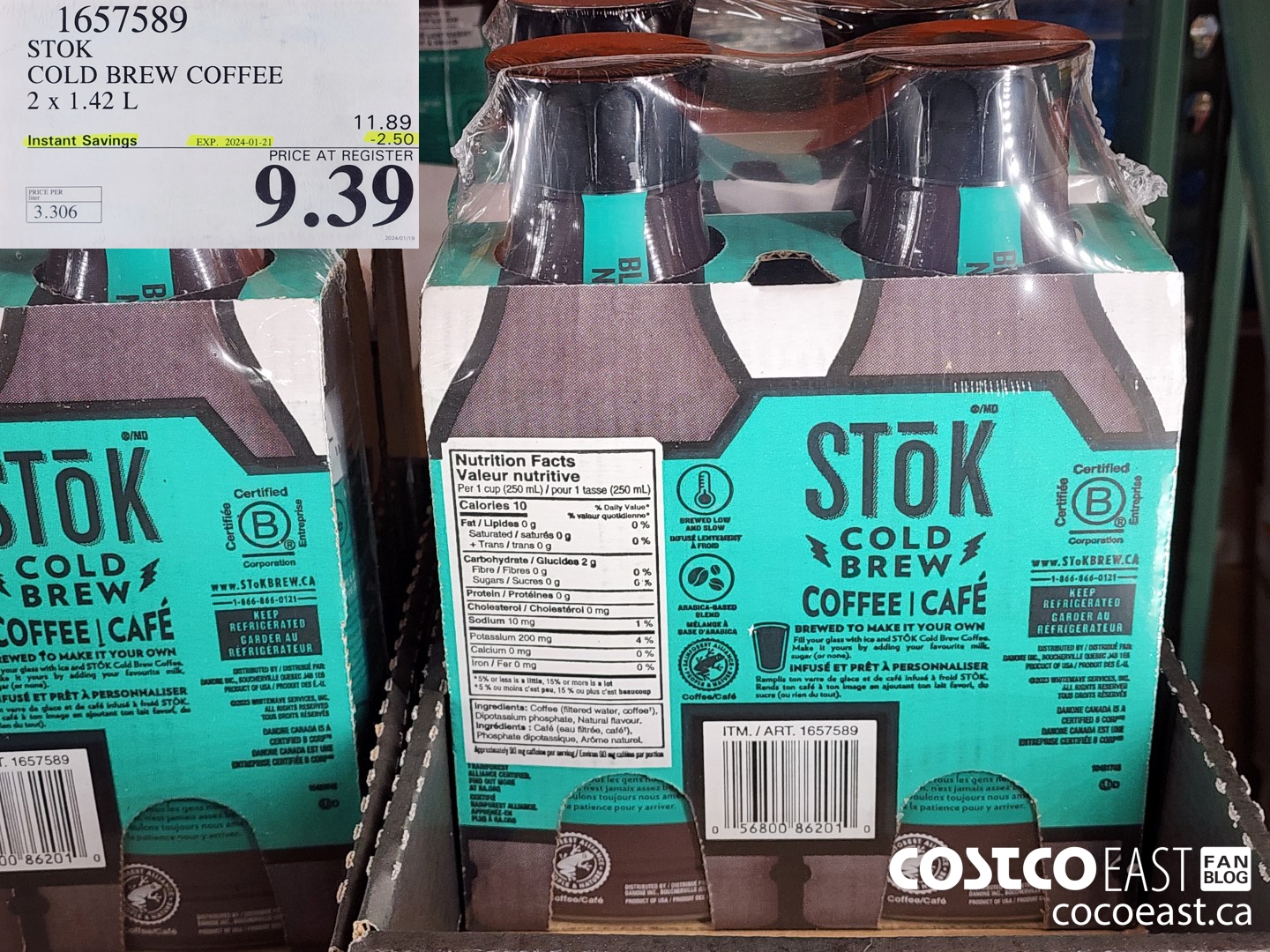 1657589 STOK COLD BREW COFFEE 2 x 1.42L ($2.50 INSTANT SAVINGS EXPIRES ON 2024-01-21) $9.39