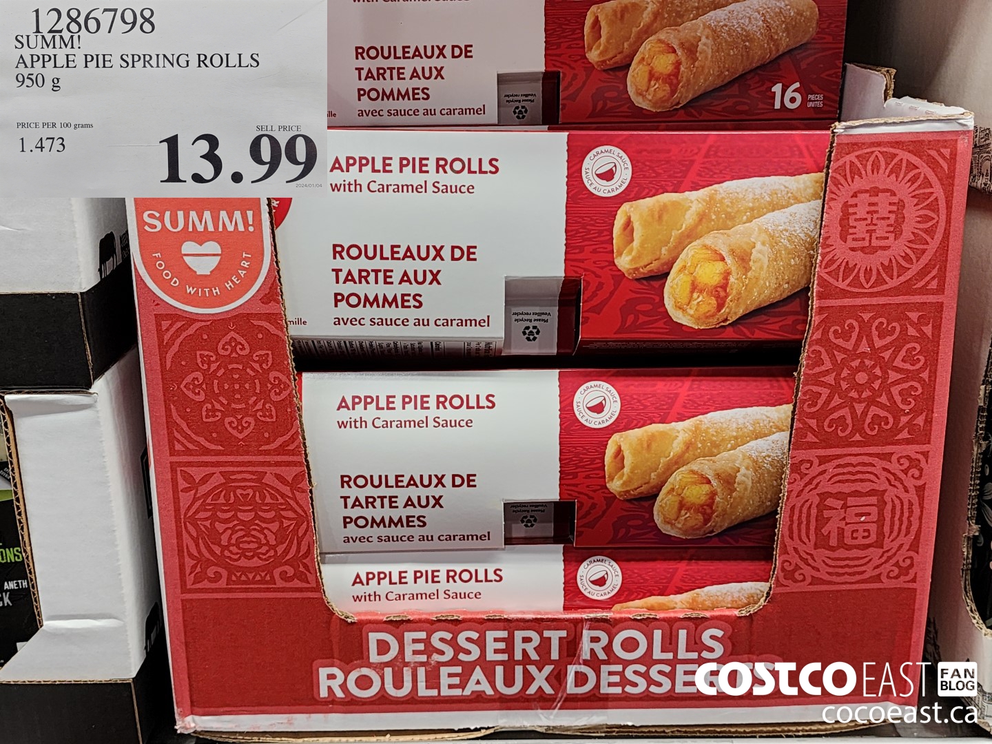 1286798 SUM-M! APPLE PIE SPRING ROLLS 950G $13.99
