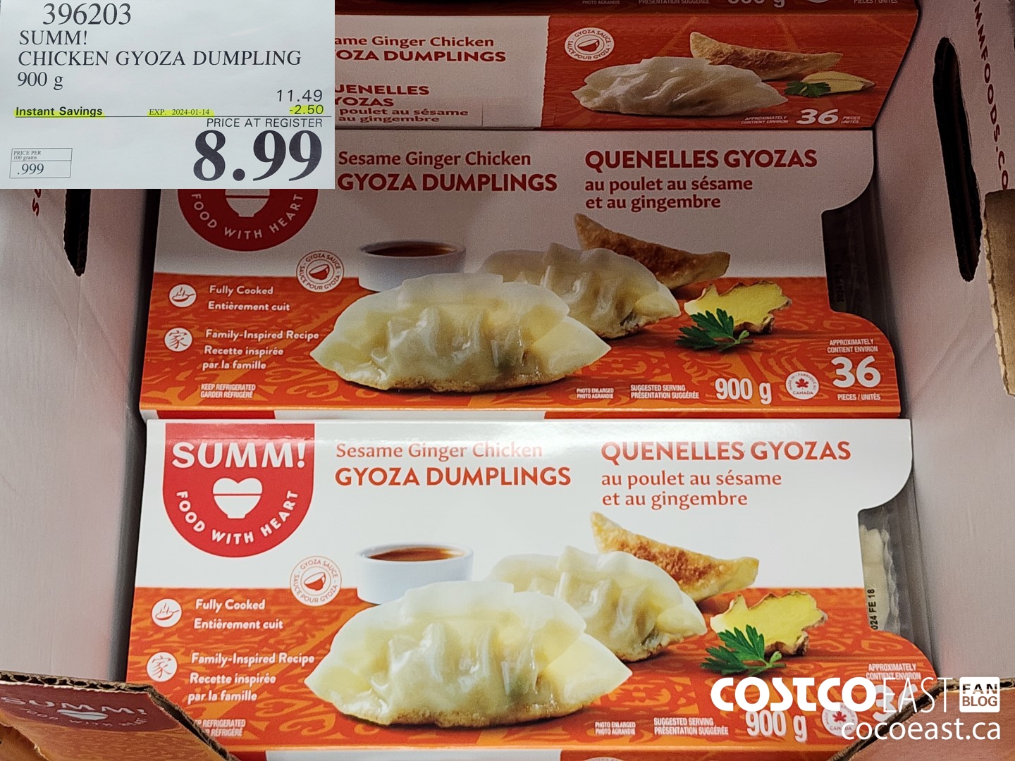 396203 SUMM! CHICKEN GYOZA DUMPLING 900G ($2.50 INSTANT SAVINGS EXPIRES ON 2024-01-14) $8.99