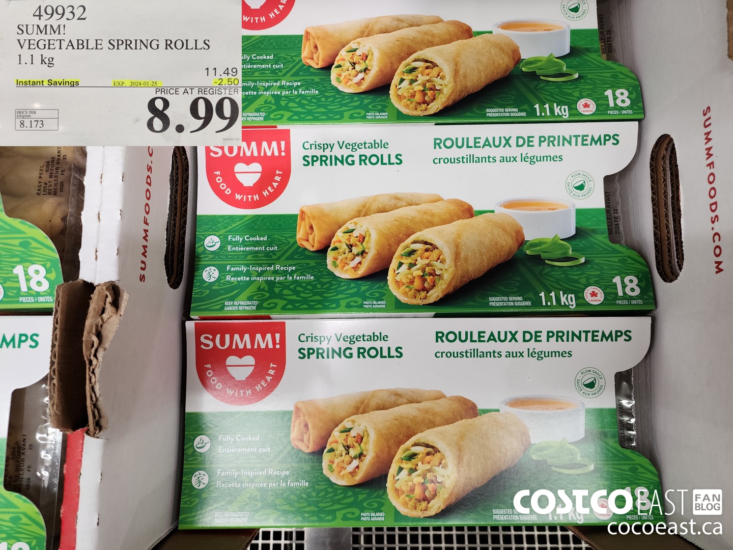 49932 SUMM! VEGETABLE SPRING ROLLS 1.1KG ($2.50 INSTANT SAVINGS EXPIRES ON 2024-01-25) $8.99