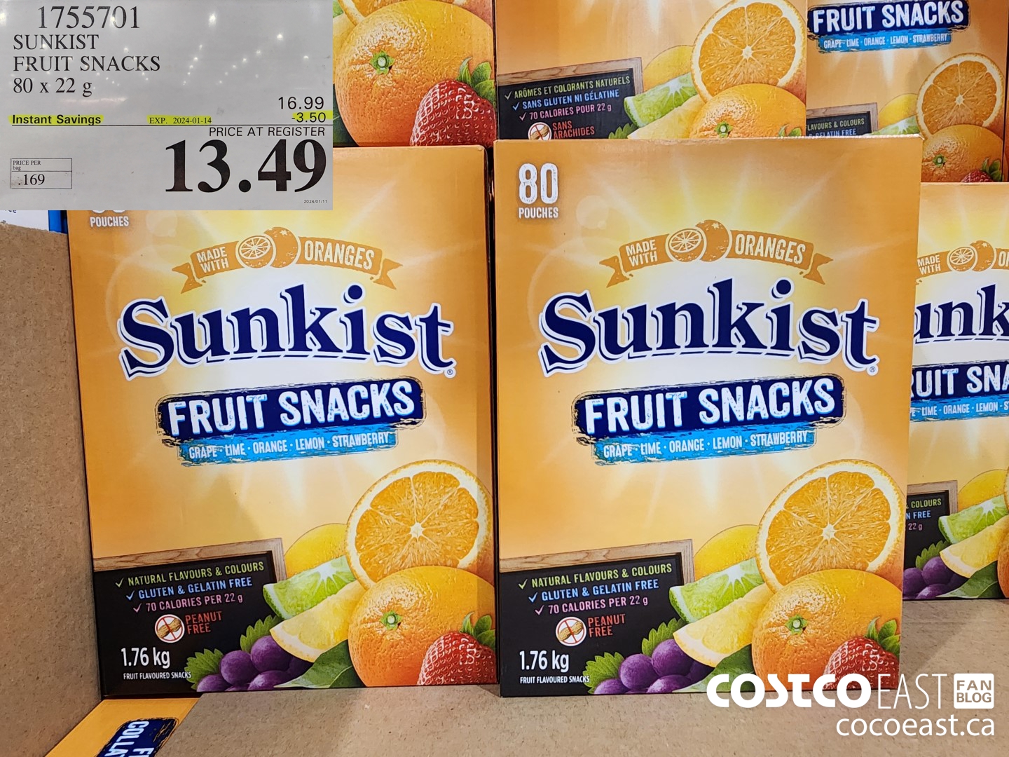 1755701 SUNKIST FRUIT SNACKS 80 x 22 g ($3.50 INSTANT SAVINGS EXPIRES ON 2024-01-14) $13.49