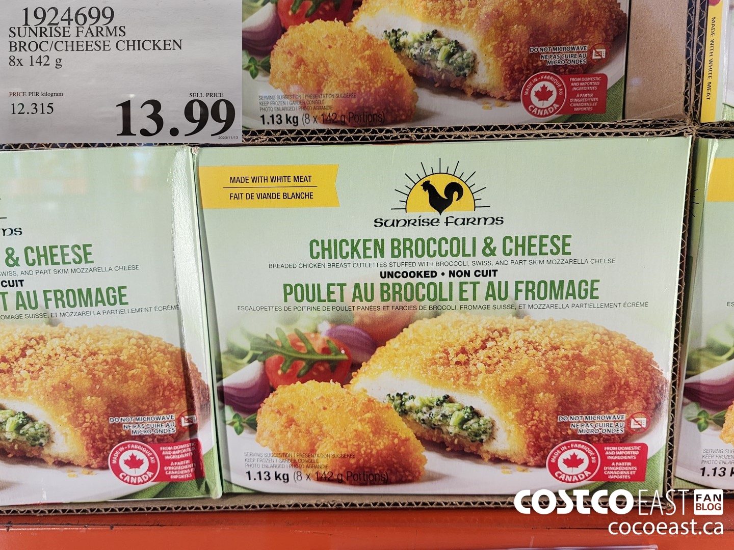 1924699 SUNRISE FARMS BROC/CHEESE CHICKEN 8 X 142g $13.99