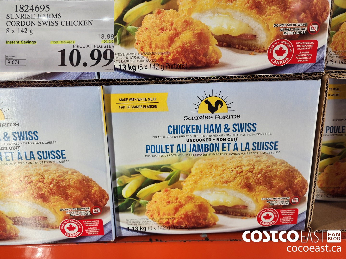 1824695 SUNRISE FARMS CORDON SWISS CHICKEN 8 X 142 G ($3.00 INSTANT SAVINGS EXPIRES ON 2024-01-28) $10.99