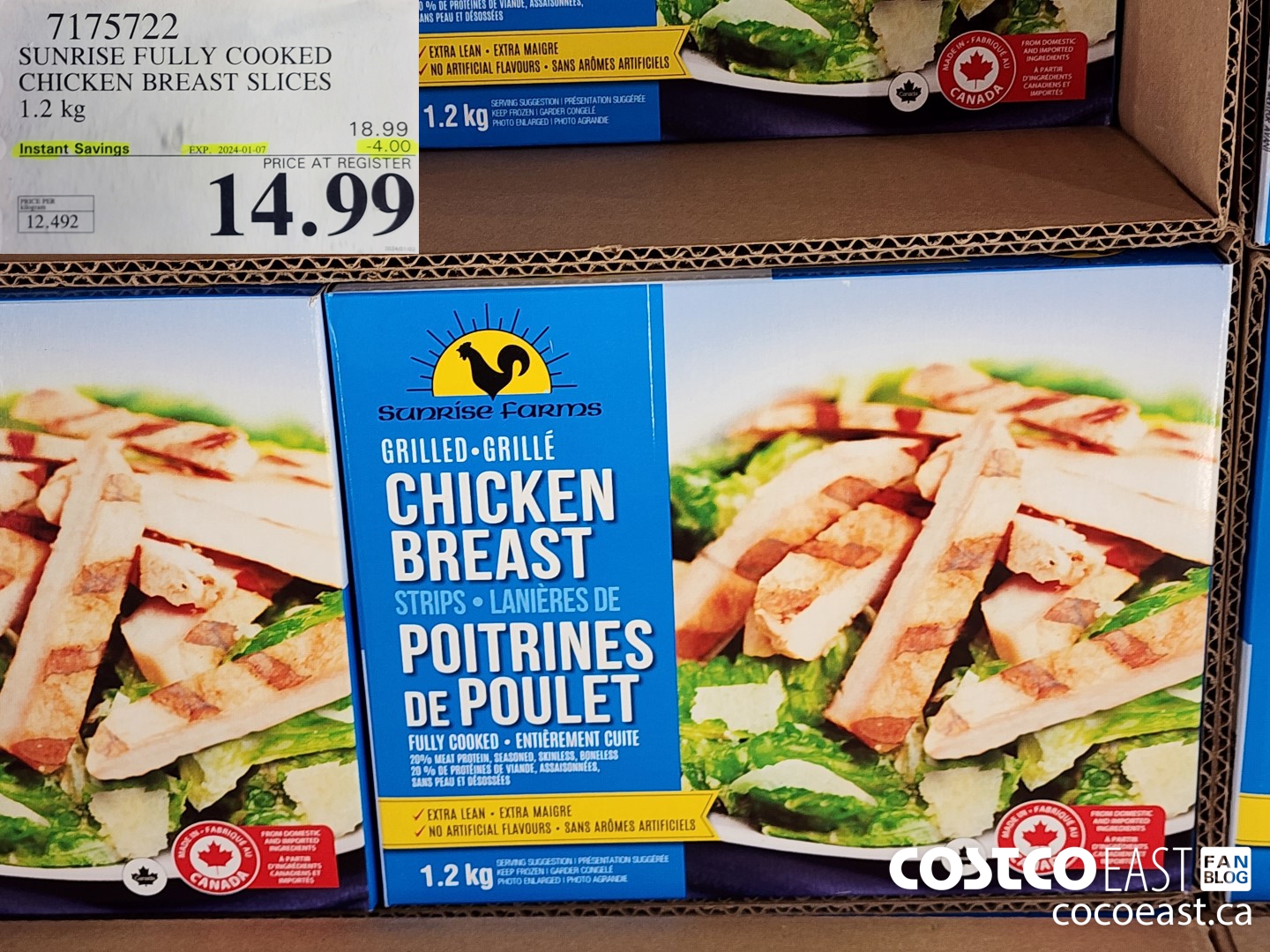 7175722 SUNRISE FULLY COOKED CHICKEN BREAST SLICES 1.2 kg ($4.00 INSTANT SAVINGS EXPIRES ON 2024-01-07) $14.99