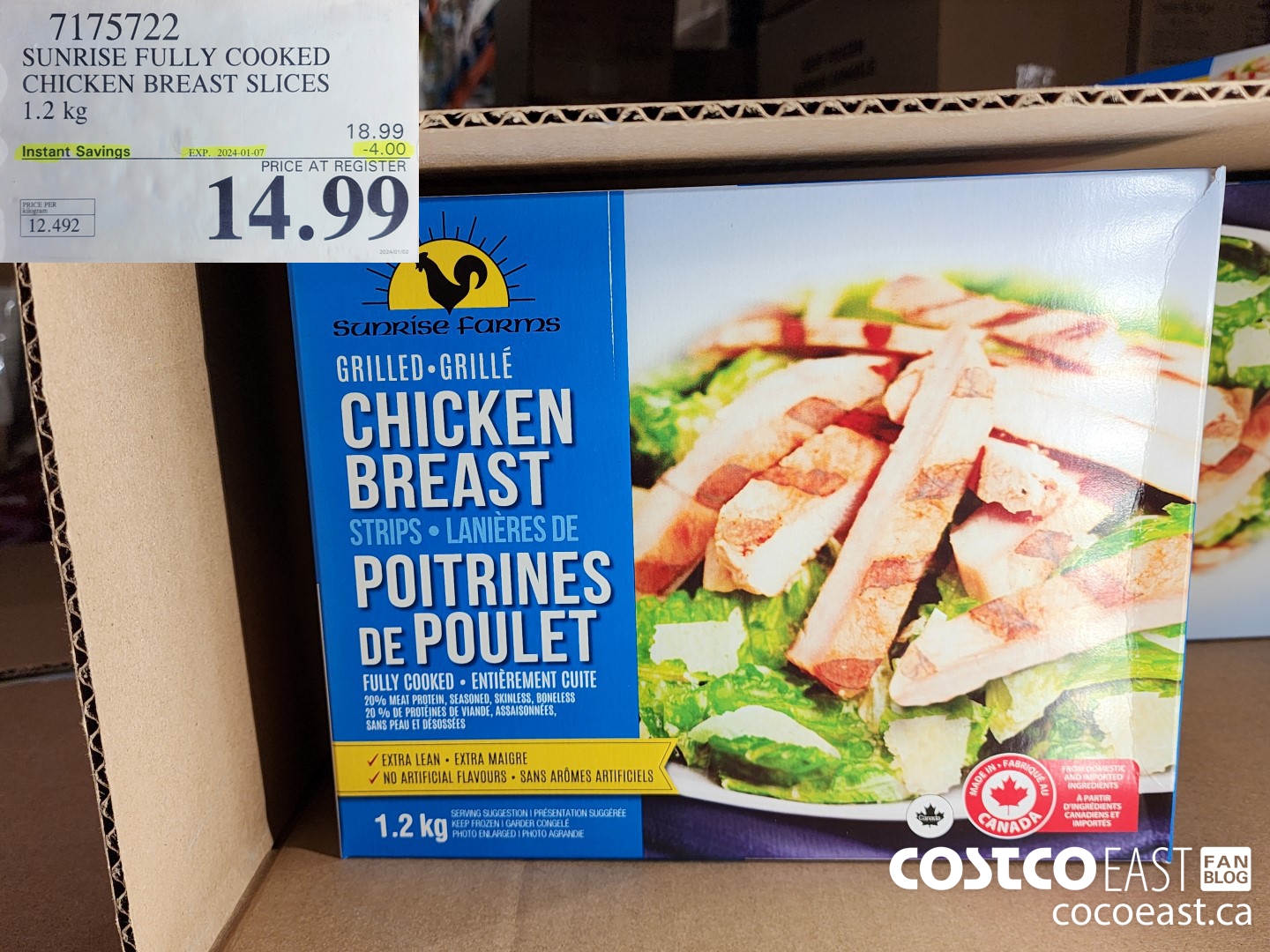 7175722 SUNRISE FULLY COOKED CHICKEN BREAST SLICES 1.2 kg ($4.00 INSTANT SAVINGS EXPIRES ON 2024-01-07) $14.99