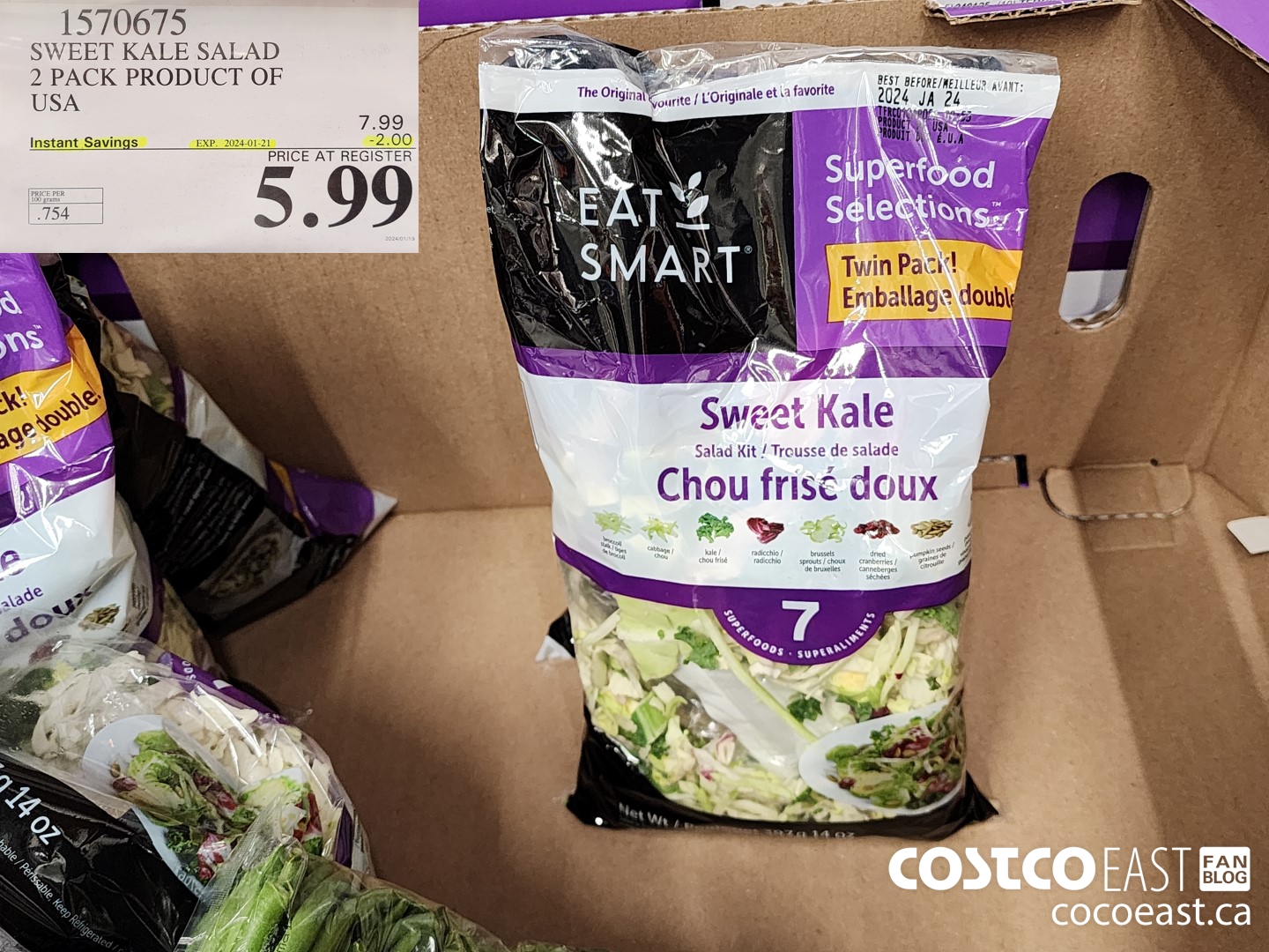 1570675 SWEET KALE SALAD 2 PACK PRODUCT OF USA ($2.00 INSTANT SAVINGS EXPIRES ON 2024-01-21) $5.99