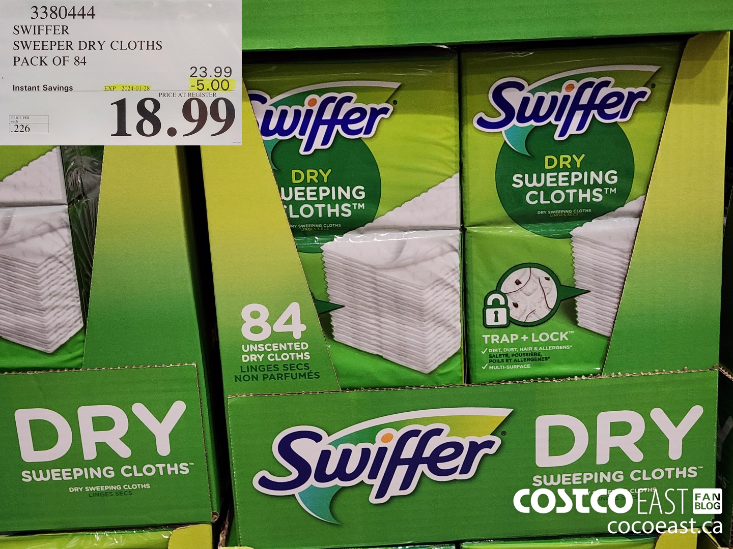 3380444 SWIFFER SWEEPER DRY CLOTHS PACK OF 84 ($5.00 INSTANT SAVINGS EXPIRES ON 2024-01-28) $18.99
