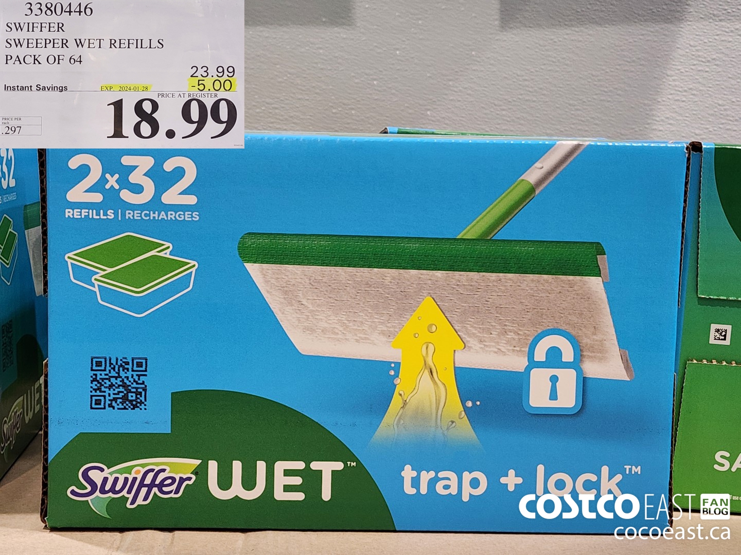 3380446 SWIFFER SWEEPER WET REFILLS PACK OF 64 ($5.00 INSTANT SAVINGS EXPIRES ON 2024-01-28) $18.99