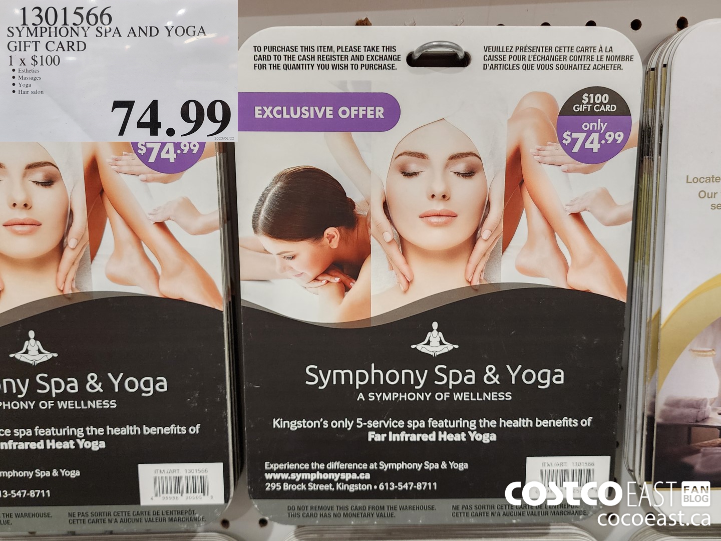 1301566 SYMPHONY SPA AND YOGA GIFT CARD 1X $100 $74.99