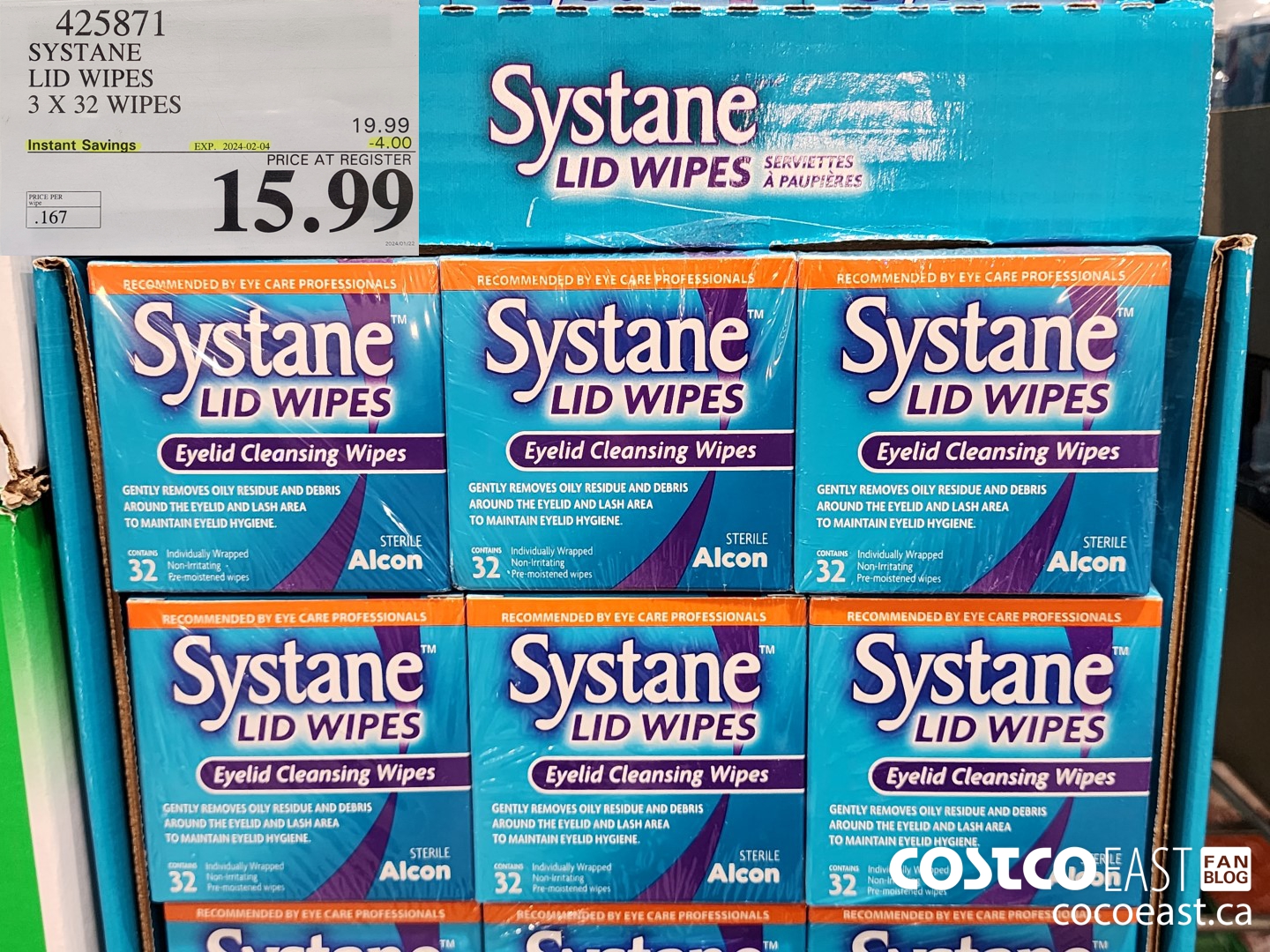 425871 SYSTANE LID WIPES 3 X 32 WIPES ($4.00 INSTANT SAVINGS EXPIRES ON 2024-02-04) $15.99