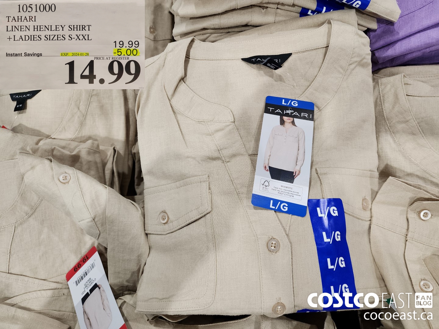 1051000 TAHARI LINEN HENLEY SHIRT + LADIES SIZES S-XXL ($5.00 INSTANT SAVINGS EXPIRES ON 2024-01-28) $14.99