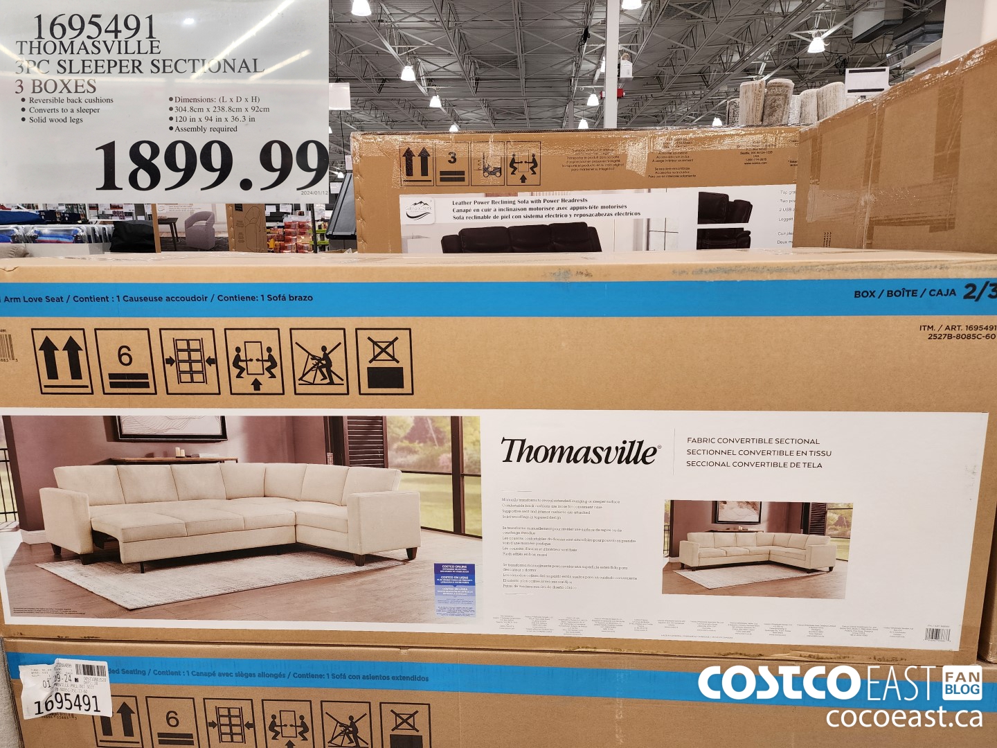 1695491 THOMASVILLE 3PC SLEEPER SECTIONAL 3 BOXES $1899.99