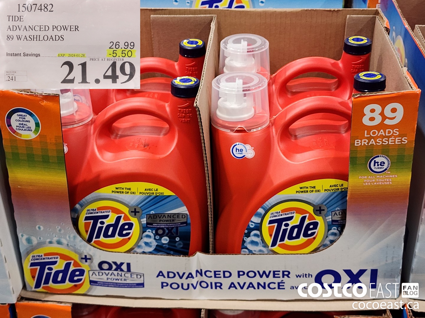 1507482 TIDE ADVANCED POWER 89 WASHLOADS ($5.50 INSTANT SAVINGS EXPIRES ON 2024-01-28) $21.49