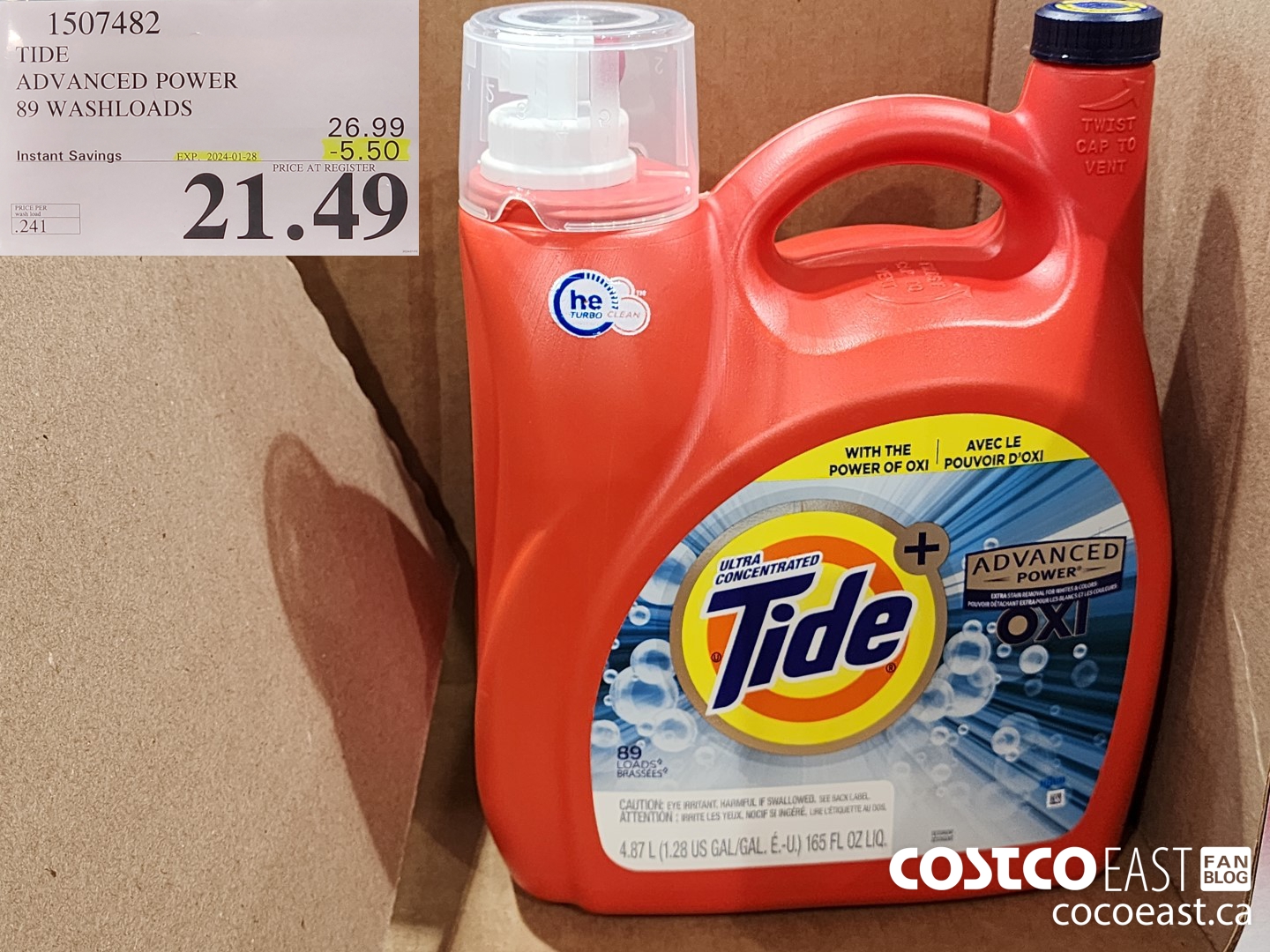 1507482 TIDE ADVANCED POWER 89 WASHLOADS ($5.50 INSTANT SAVINGS EXPIRES ON 2024-01-28) $21.49