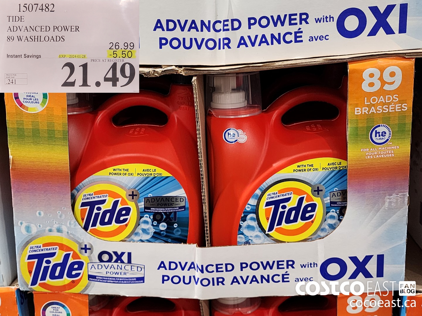 1507482 TIDE ADVANCED POWER 89 WASHLOADS ($5.50 INSTANT SAVINGS EXPIRES ON 2024-01-28) $21.49