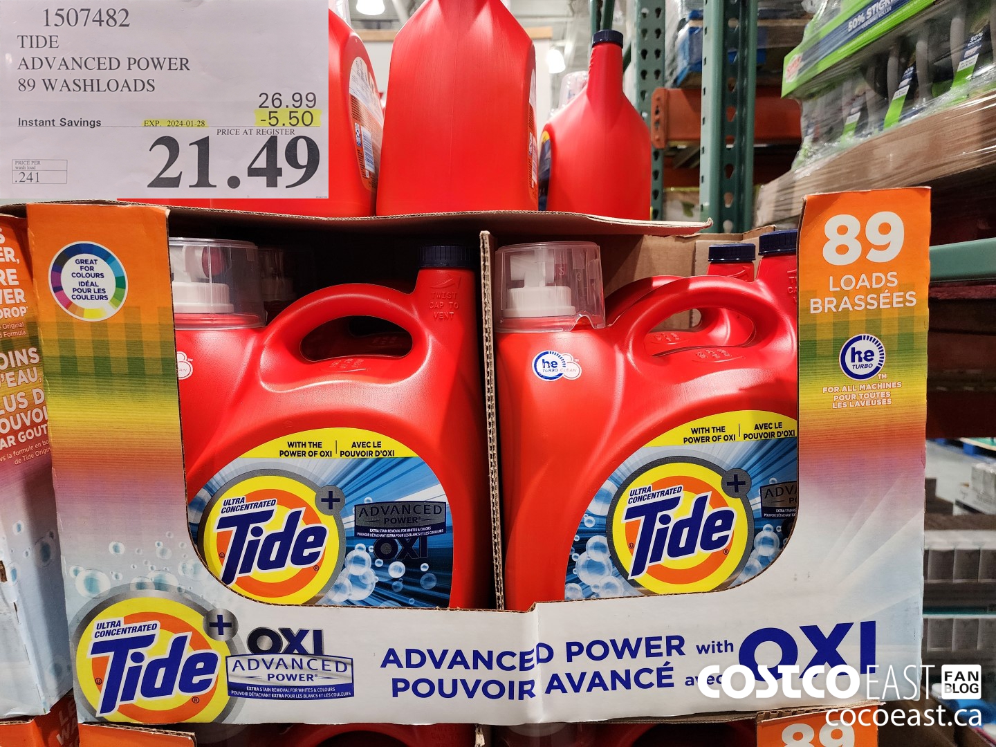 1507482 TIDE ADVANCED POWER 89 WASHLOADS ($5.50 INSTANT SAVINGS EXPIRES ON 2024-01-28) $21.49