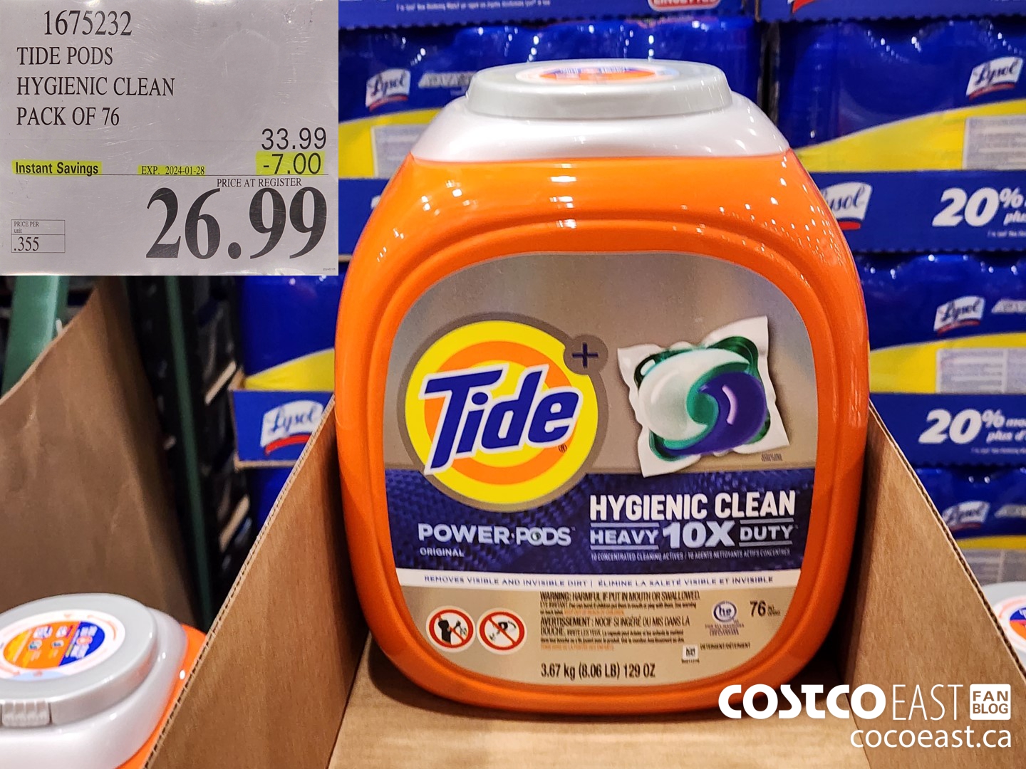 1675232 TIDE PODS HYGIENIC CLEAN PACK OF 76 ($7.00 INSTANT SAVINGS EXPIRES ON 2024-01-28) $26.99