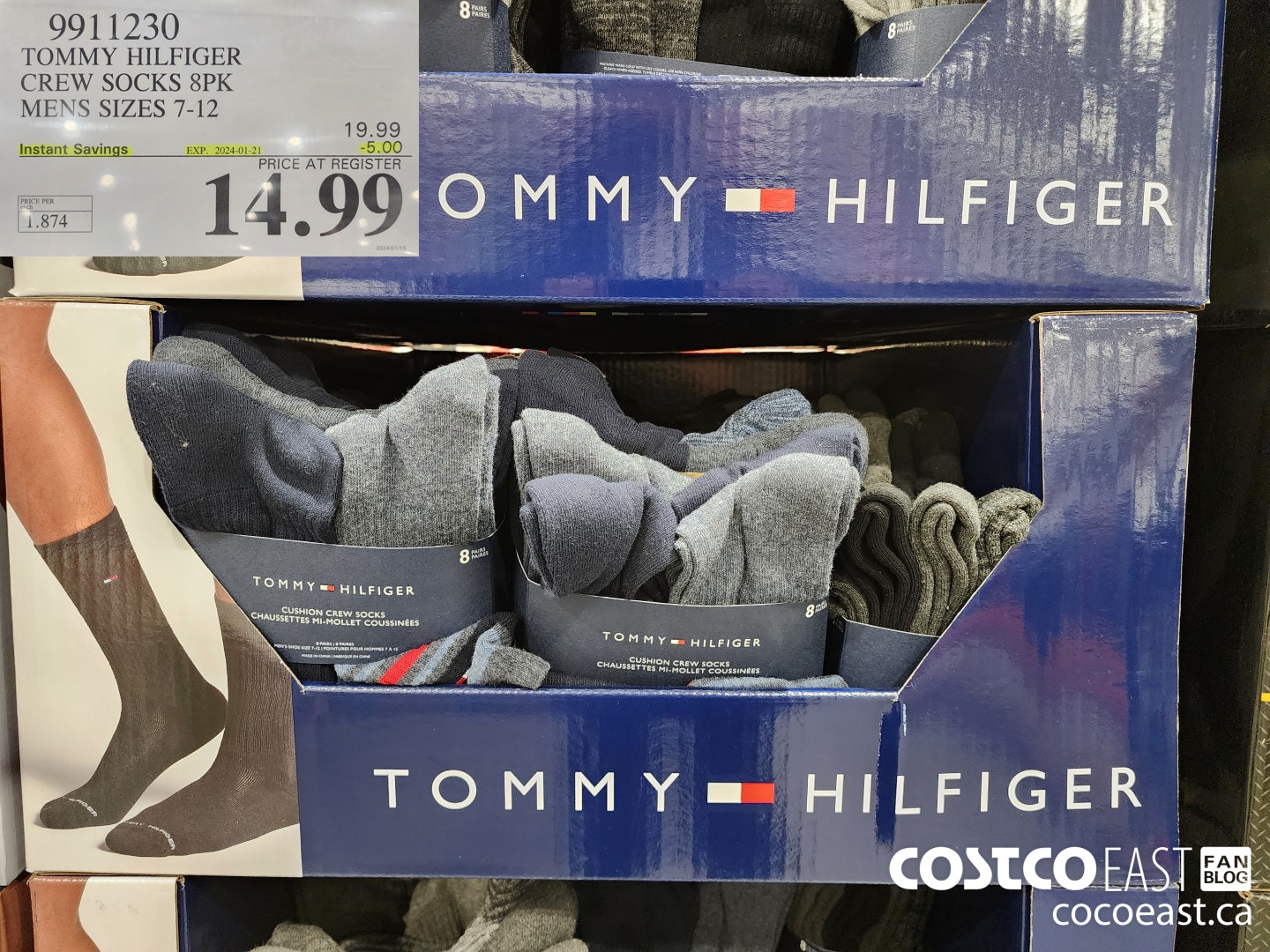 9911230 TOMMY HILFIGER CREW SOCK 8PK MENS SIZES 7-12 ($5.00 INSTANT SAVINGS EXPIRES ON 2024-01-21) $14.99