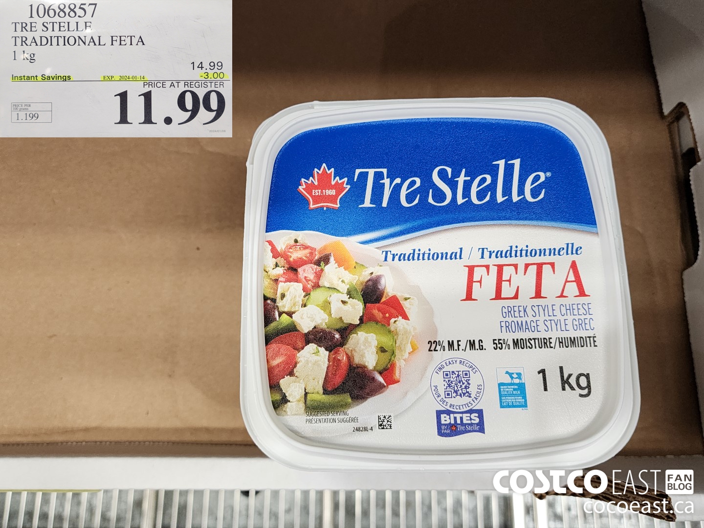 1068857 TRE STELLE TRADITIONAL FETA 1 KG ($3.00 INSTANT SAVINGS EXPIRES ON 2024-01-14) $11.99