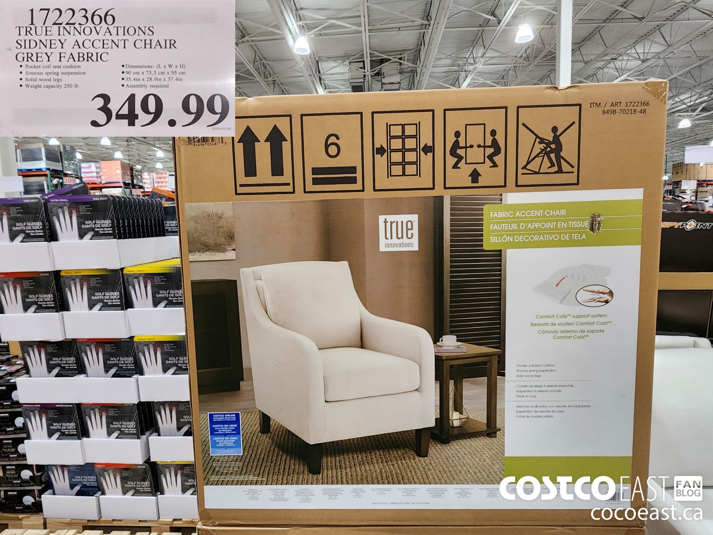 1722366 TRUE INNOVATIONS SIDNEY ACCENT CHAIR GREY FABRIC $349.99