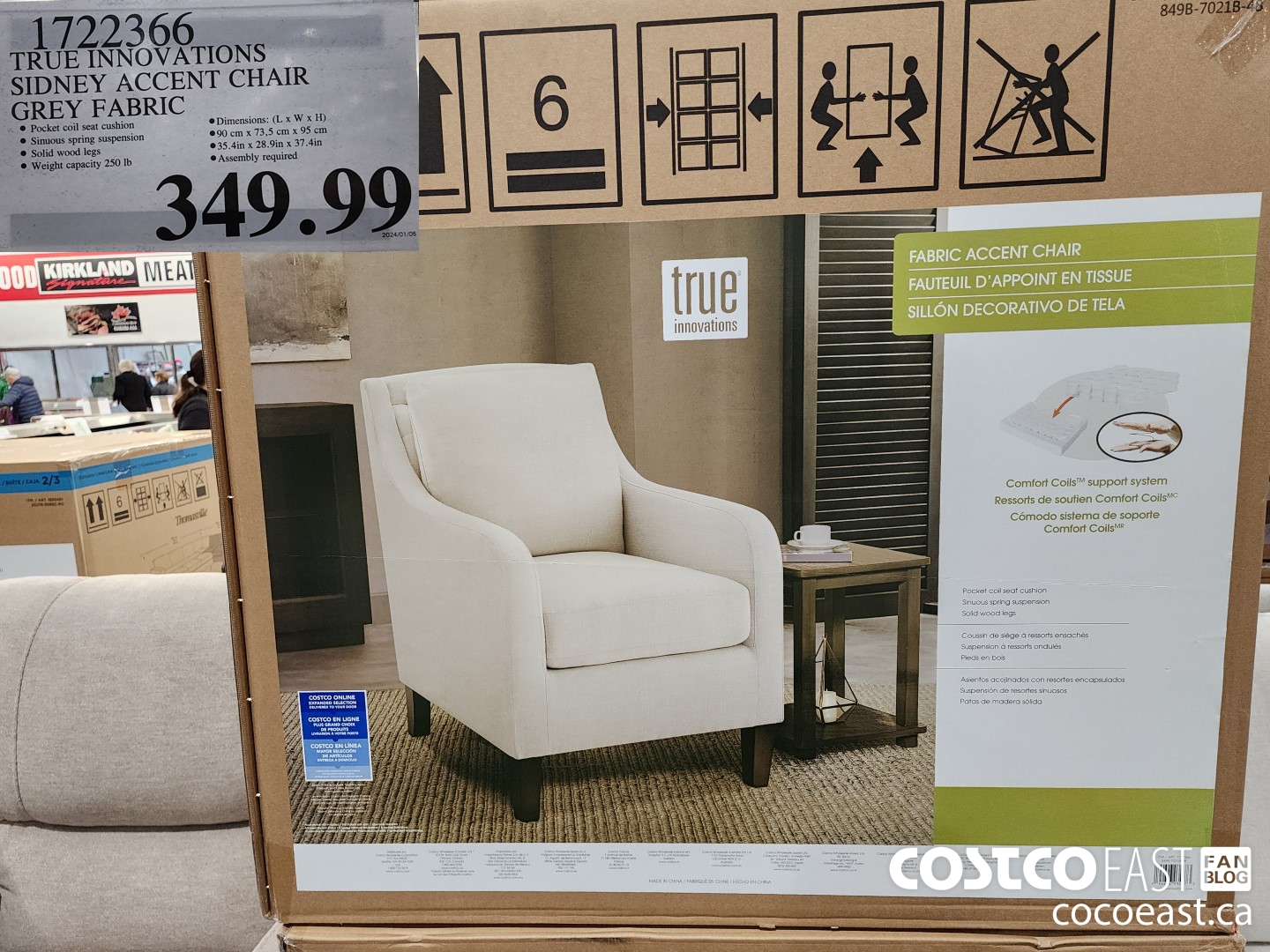 1722366 TRUE INNOVATIONS SIDNEY ACCENT CHAIR GREY FABRIC $349.99